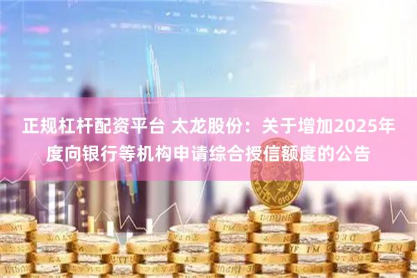 正规杠杆配资平台 太龙股份：关于增加2025年度向银行等机构申请综合授信额度的公告